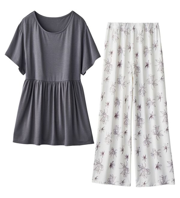 YU'NOW（ユナウ）の「レーヨンブレンドペプラムパジャマセット（パジャマ・ルームウェア）」｜詳細画像