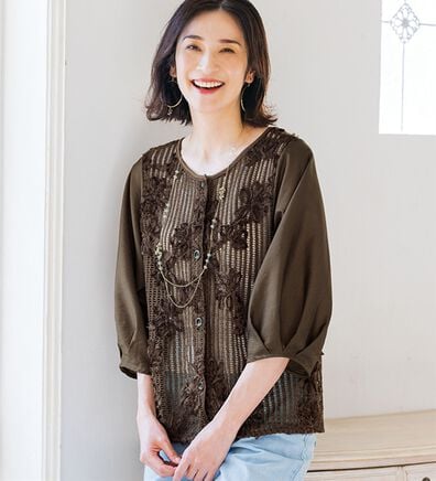 ルフラン（ルフラン）の「フラワーメッシュのブラウスジャケット（シャツ）」