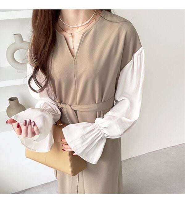 GeeRA（ジーラ）の「ブラウスレイヤード風ドッキングワンピース（カットソーワンピース）」｜詳細画像