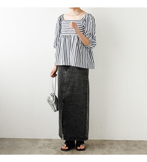 GeeRA（ジーラ）の「スクエアネックストライプ切替ブラウス（ブラウス）」｜詳細画像