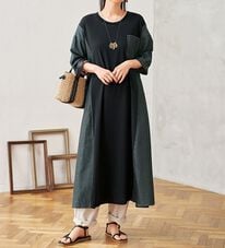 BELLUNA（ベルーナ）の「デニム切替ワンピース（カットソーワンピース）」