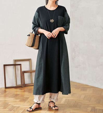 BELLUNA（ベルーナ）の「デニム切替ワンピース（カットソーワンピース）」