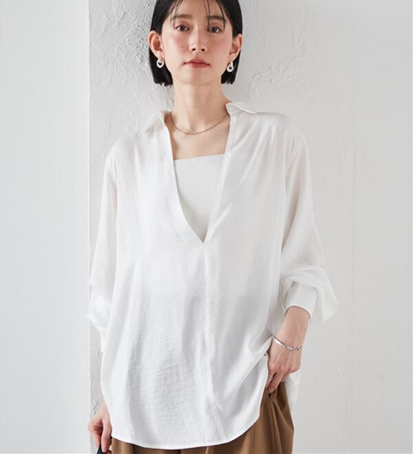 RANAN（ラナン）の「2WAYサテンスキッパーシャツ（シャツ）」｜ホワイト