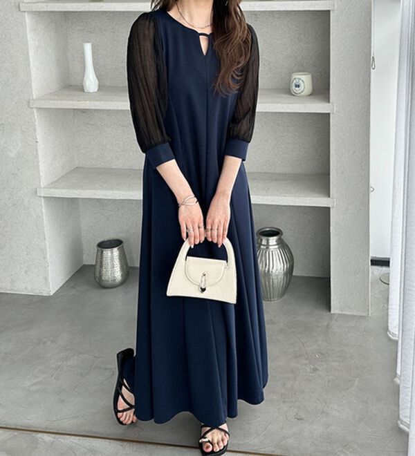 GeeRA（ジーラ）の「袖楊柳シアー美ラインワンピース（カットソーワンピース）」｜詳細画像