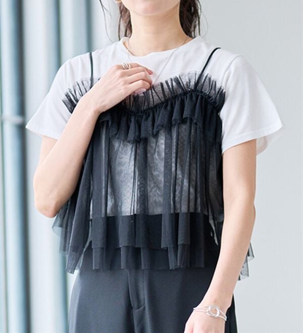 RANAN（ラナン）の「チュールビスチェドッキングTシャツ（Tシャツ）」｜詳細画像