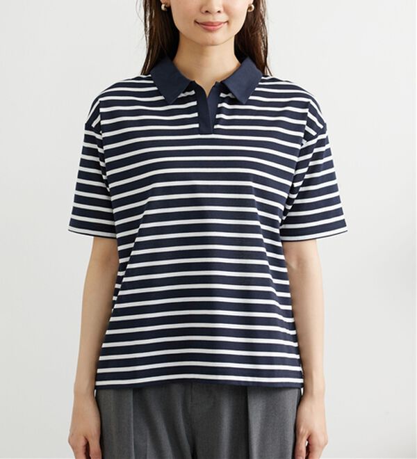 BELLUNA（ベルーナ）の「ボーダー柄スキッパーポロシャツ（カットソー）」｜詳細画像
