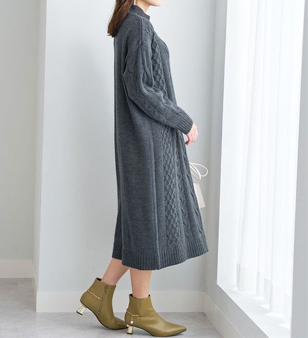 BELLUNA（ベルーナ）の「ケーブル柄ロング丈ニットワンピース（ニットワンピース）」｜詳細画像