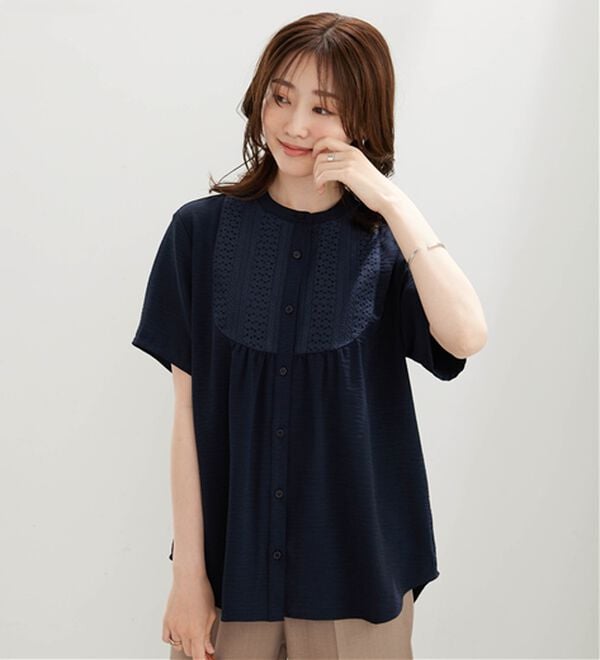 BELLUNA（ベルーナ）の「【多機能付き】お手入れ楽々！レース使いシャツチュニック（チュニック）」｜詳細画像