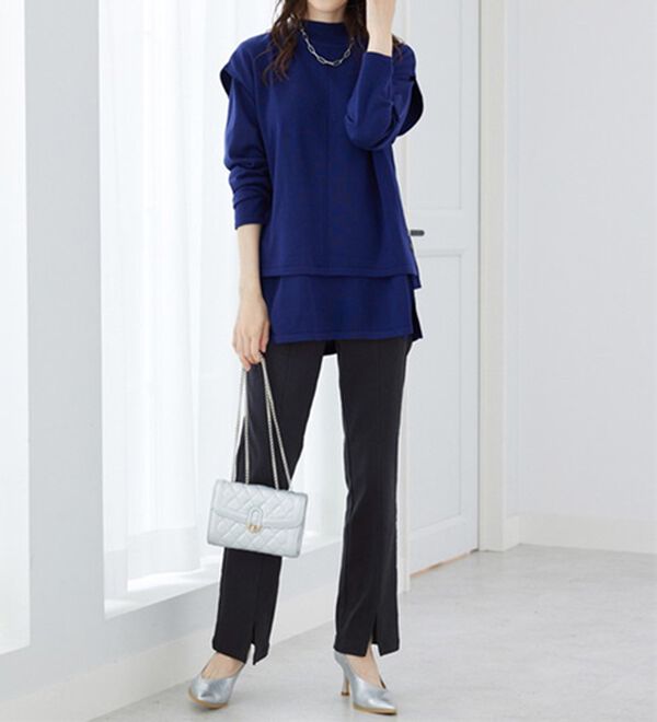 BELLUNA（ベルーナ）の「裏起毛かの子素材裾スリット美脚パンツ（フルレングスパンツ）」｜詳細画像