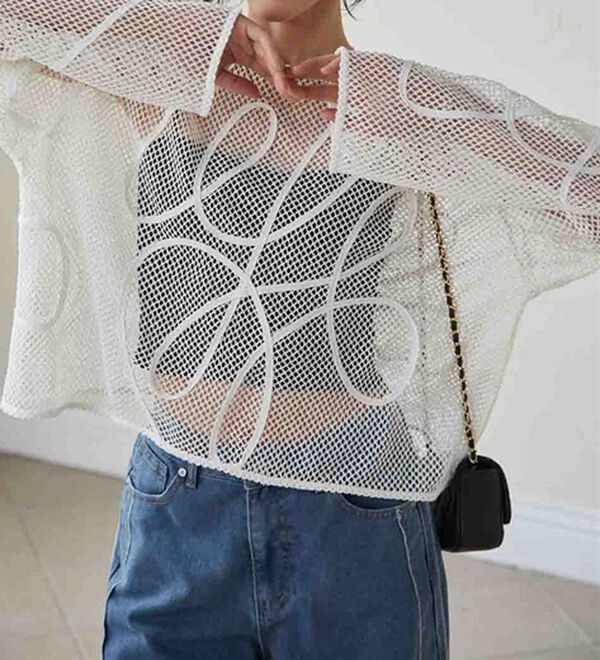 RANAN（ラナン）の「コード刺繍シアーメッシュTシャツ（カットソー）」｜詳細画像