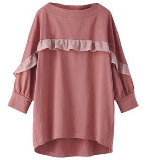 BELLUNA（ベルーナ）の「艶やか綿１００％フリル使いプルオーバー（カットソー）」｜ピンク