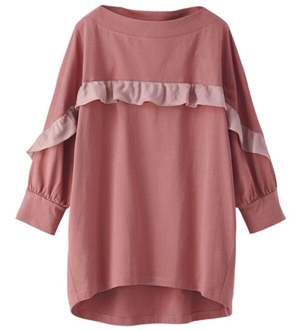 BELLUNA（ベルーナ）の「艶やか綿１００％フリル使いプルオーバー（カットソー）」｜ピンク