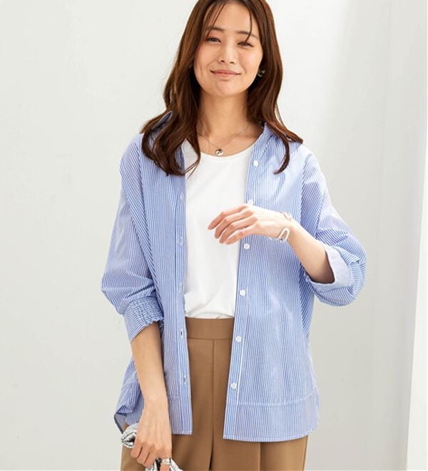 BELLUNA（ベルーナ）の「サラリ快適！ギャザー使いシャツチュニック（チュニック）」｜詳細画像