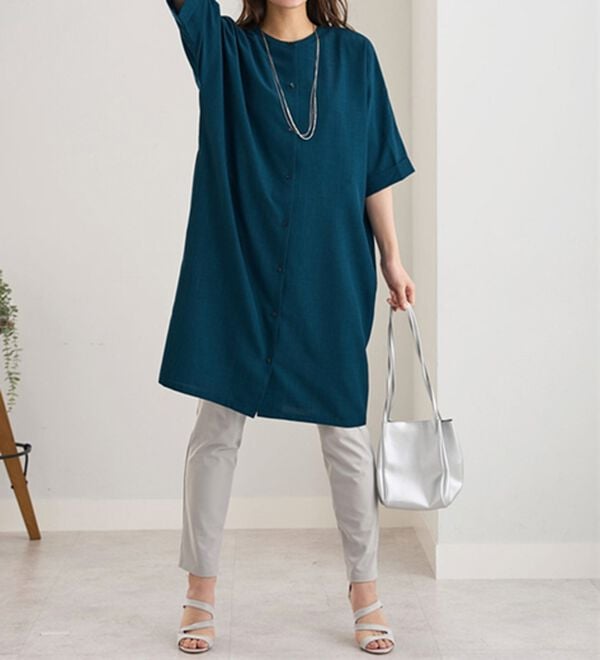 BELLUNA（ベルーナ）の「すっぽり体型カバー！麻調２ｗａｙワンピース（その他ワンピース）」｜詳細画像