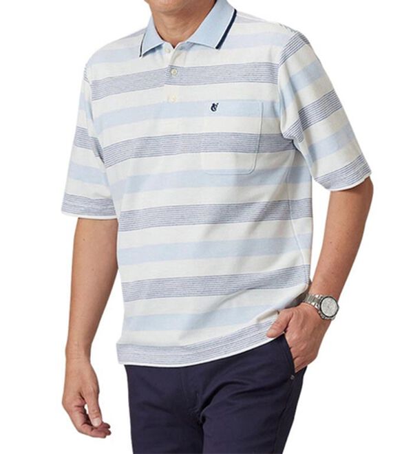 「＜コムルヴァン・オム＞爽やか夏色マルチボーダーポロ（メンズポロシャツ）」｜詳細画像