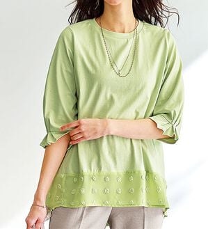 BELLUNA（ベルーナ）の「裾シアードット切替プルオーバー（カットソー）」｜グリーン