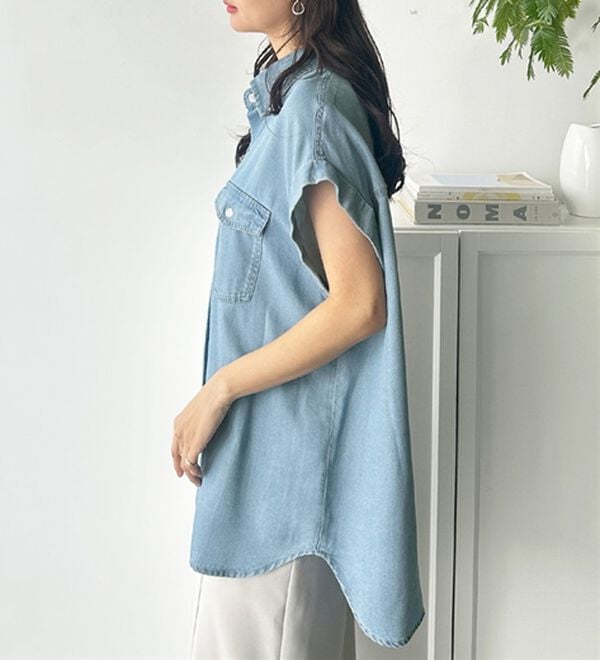 GeeRA（ジーラ）の「着回し自在！フレンチスリーブデニムシャツ（シャツ）」｜詳細画像