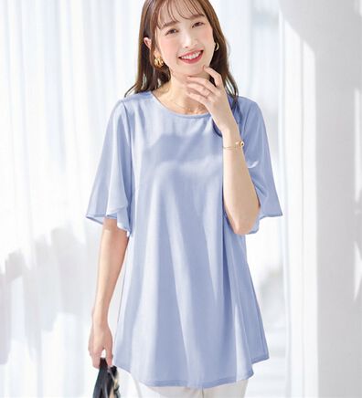 alotta（アロッタ）の「【接触冷感】袖異素材フレア袖チュニックＴシャツ（チュニック）」