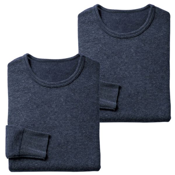 「【2枚組】日本製 ３重奏のぬくもりエア３インナー（メンズ肌着・インナーウェア）」｜杢ネイビー 長袖丸首