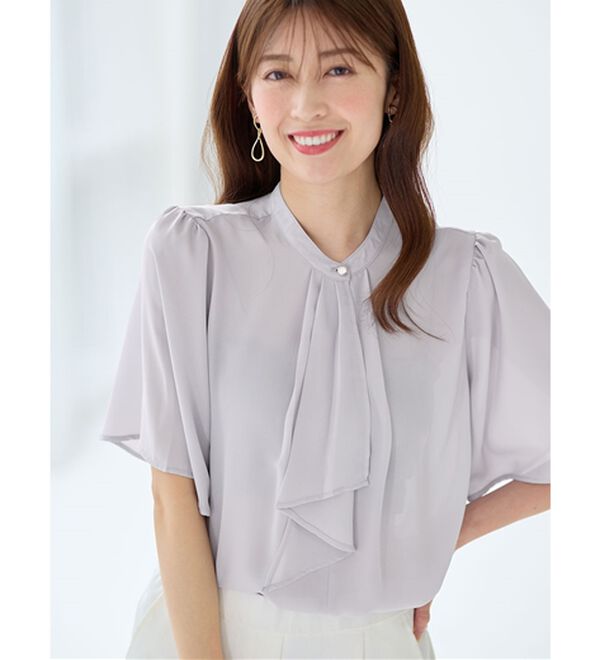 alotta（アロッタ）の「大人上品スカーフタイブラウス（ブラウス）」｜ライトグレー