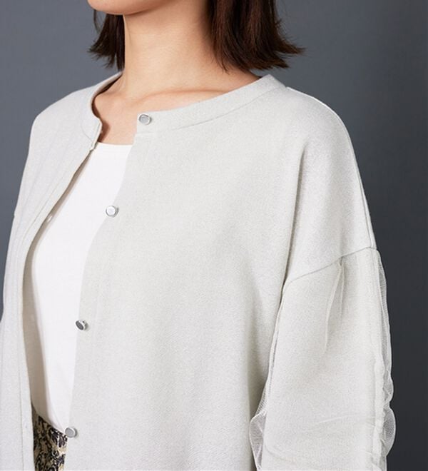 【試着のみ美品】カデュネCADUNEラメカーディガン2wayチュールフリル 試着のみ美品】カデュネCADUNEラメカーディガン2wayチュールフリル