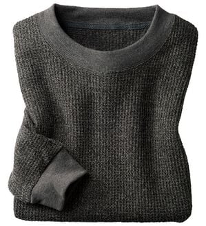 「＜シンプル＆プラス＞裏起毛ワッフルロングＴシャツ（メンズＴシャツ）」｜チャコール