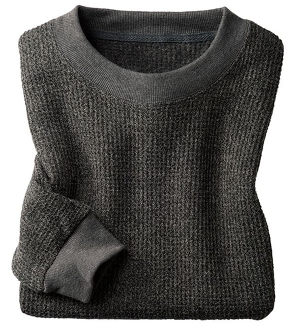 「＜シンプル＆プラス＞裏起毛ワッフルロングＴシャツ（メンズＴシャツ）」｜チャコール