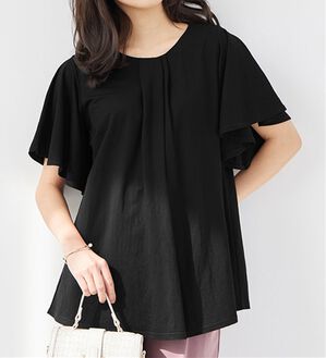 alotta（アロッタ）の「【接触冷感】フロントタックフレアー袖チュニック（チュニック）」｜ブラック