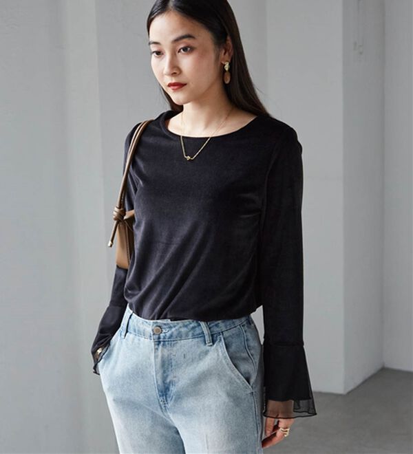 RANAN（ラナン）の「フレアーチュール袖ベロアプルオーバー（カットソー）」｜詳細画像