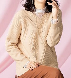 ルフラン（ルフラン）の「レース使いデザインニット＜ミレニア＞（ニット・セーター）」｜ベージュ系