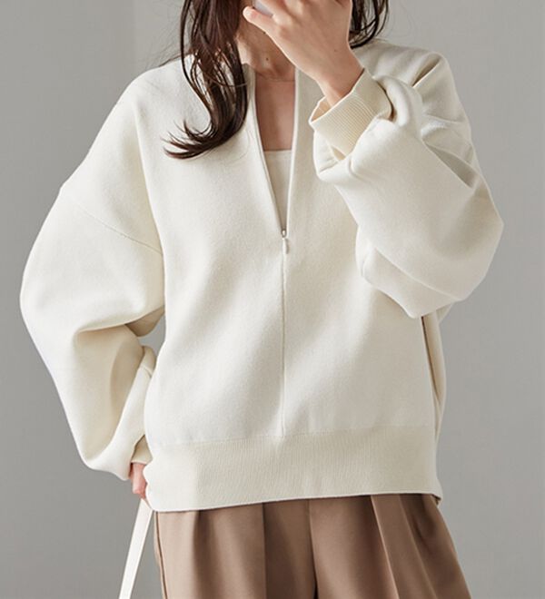 RANAN（ラナン）の「【新色追加】ハーフジップスウェットライクニット（ニット・セーター）」｜詳細画像