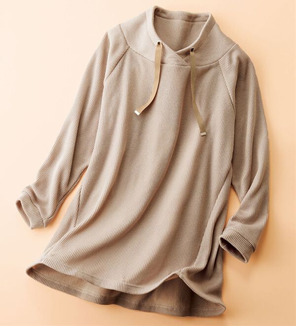 BELLUNA（ベルーナ）の「あぜ調裏起毛素材ワイドネックチュニック（チュニック）」｜詳細画像