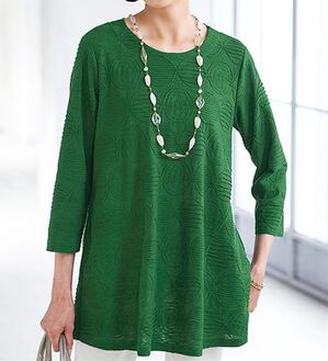BELLUNA（ベルーナ）の「綿混タックジャカード素材デザインチュニック（チュニック）」｜グリーン