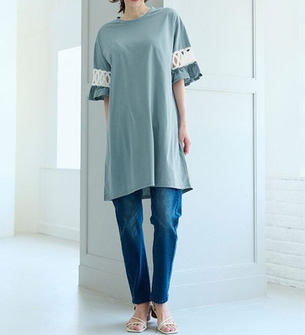 RANAN（ラナン）の「袖レース切替チュニックワンピース（チュニックワンピース）」｜詳細画像