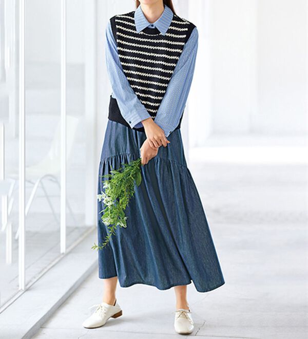 BELLUNA（ベルーナ）の「ふんわりギャザーのデニムスカート（ロングスカート）」｜詳細画像