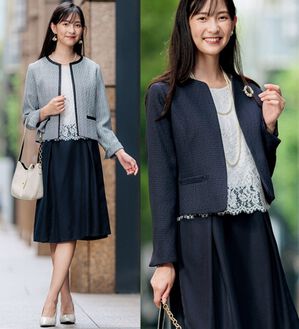 GeeRA（ジーラ）の「【2ツイードジャケット＆ワンピ】入卒式/セレモニー着回し3点セットワンピーススーツ（その他スーツ）」｜白黒&times;ネイビー