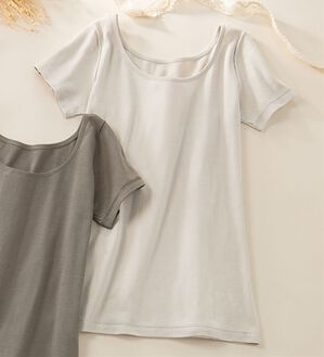 「素肌よろこぶオーガニックコットンフレンチ袖（肌着・インナーウェア）」｜グレージュ