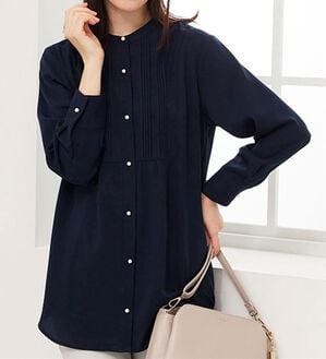 BELLUNA（ベルーナ）の「パール使いピンタックデザインチュニック（チュニック）」｜ネイビー