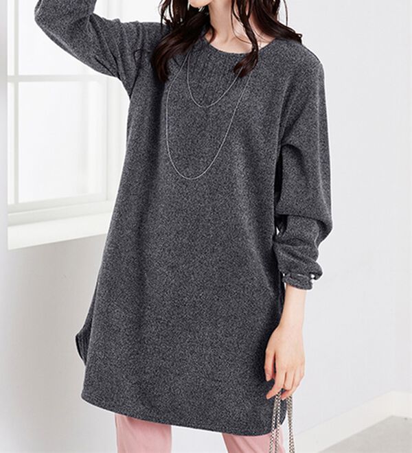 BELLUNA（ベルーナ）の「袖パールボタン付ツイード調ワンピース（チュニック）」｜詳細画像