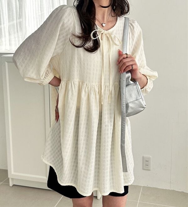 GeeRA（ジーラ）の「前後２ＷＡＹチェックペプラムチュニック（チュニック）」｜詳細画像