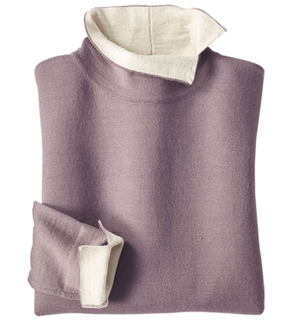 BELLUNA（ベルーナ）の「メリノウール１００％配色プルオーバー（ニット・セーター）」｜ローズグレー