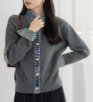 BELLUNA（ベルーナ）の「デニム&times;ニット切替ジャケット（その他ジャケット）」｜杢チャコール