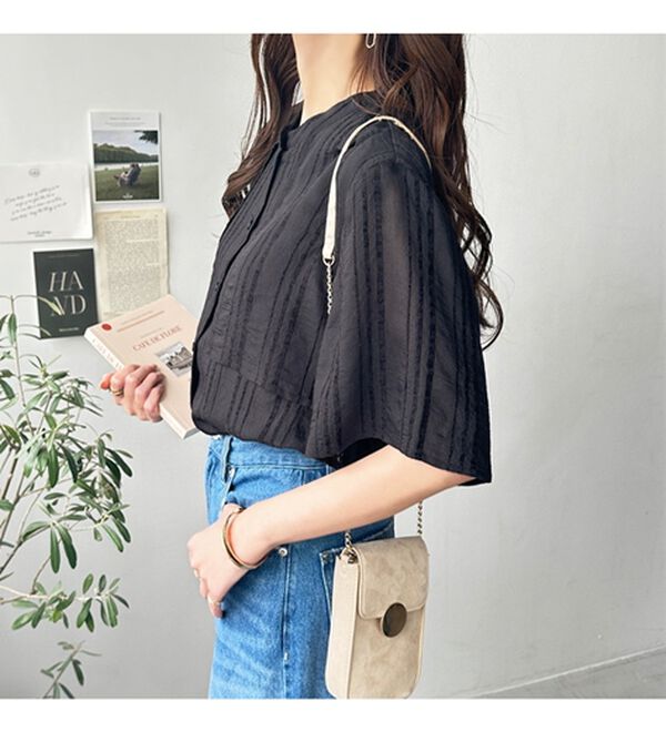 GeeRA（ジーラ）の「バンドカラーシアーストライプシャツ（シャツ）」｜詳細画像