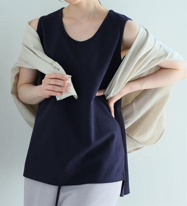 A HAPPY MARILYN（アハッピーマリリン）の「【Ｍ～８Ｌ／選べる裾】【接触冷感・吸水速乾】さらさらタンクトップ（タンクトップ・キャミソール）」｜ネイビー