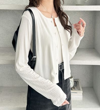 GeeRA（ジーラ）の「接触冷感リブショートカーデ（その他カーディガン）」