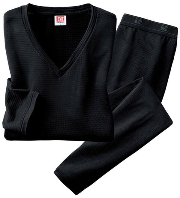 「＜ＢＶＤ＞瞬暖（Ｒ）グリッドテック上下組（メンズ肌着・インナーウェア）」｜ブラック V首