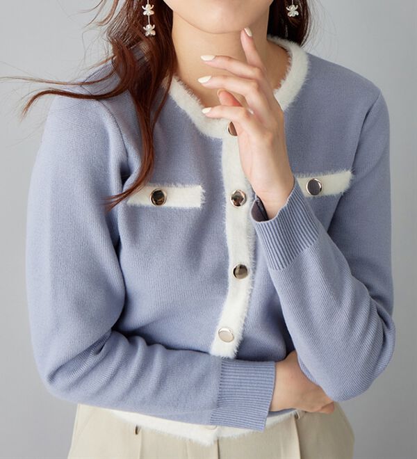 美人百花掲載】洗える！もっちりタッチフェザー配色ショート丈ニット