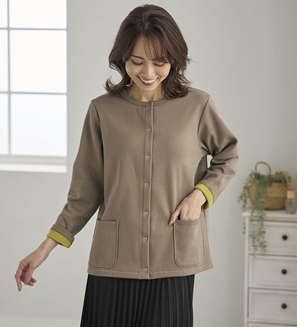BELLUNA（ベルーナ）の「パチパチしにくい！静電気防止裏フリース配色カーディガン（その他カーディガン）」｜詳細画像