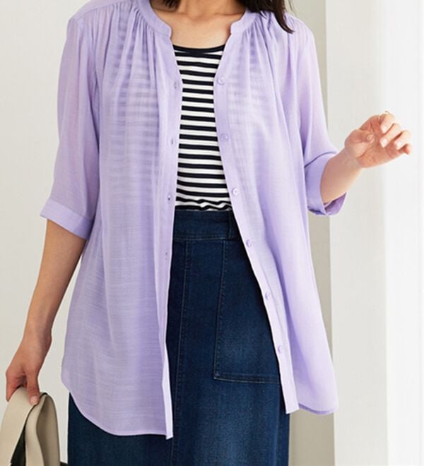 BELLUNA（ベルーナ）の「スラブ素材スキッパーデザインシャツチュニック（チュニック）」｜詳細画像