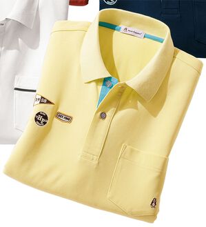 「＜ハッシュパピー＞ワッペン付配色ポロシャツ（メンズポロシャツ）」｜イエロー